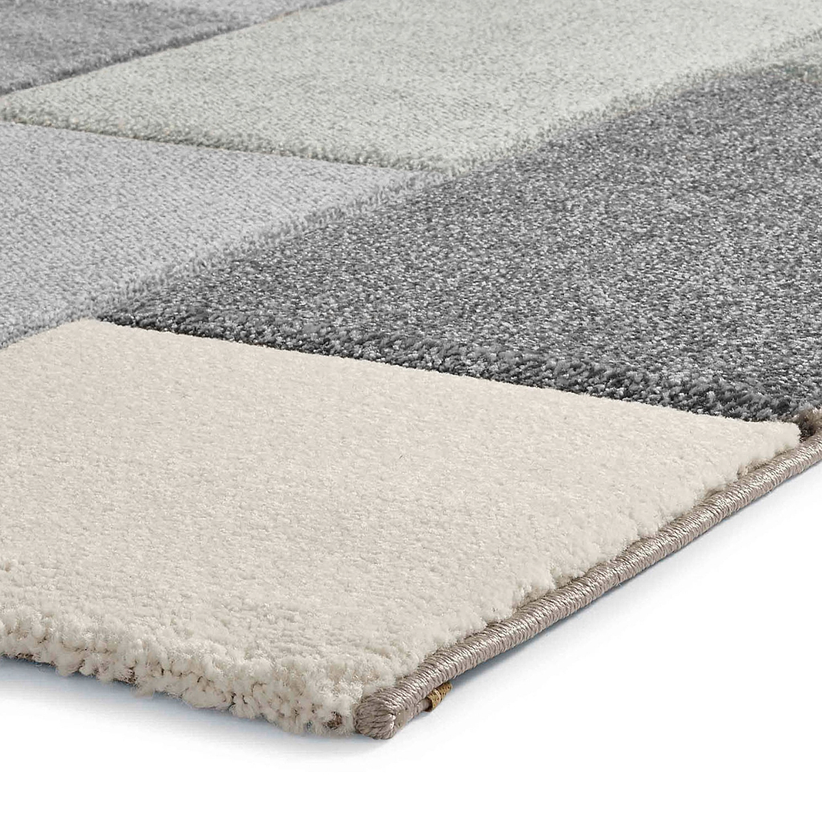 Brockton Grey Blue Square Patterned Hand Carved Rug