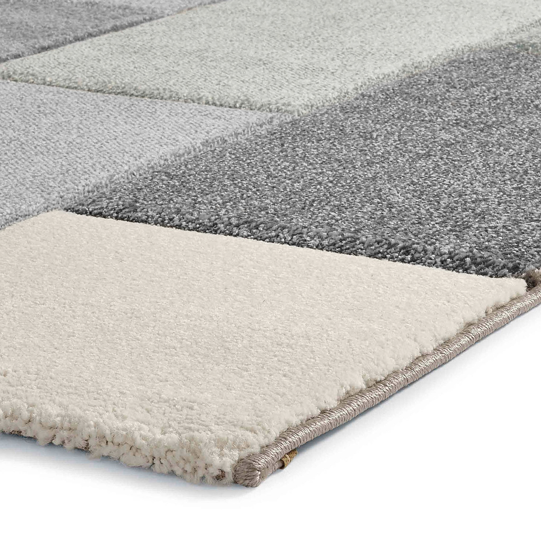 Brockton Grey Blue Square Patterned Hand Carved Rug