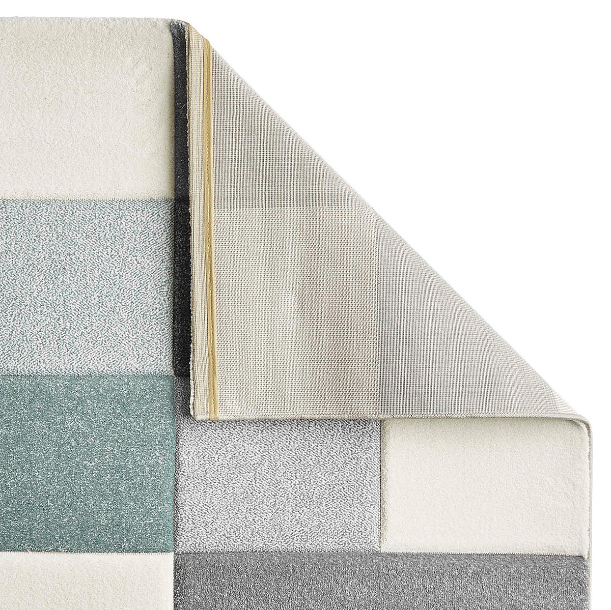 Brockton Grey Blue Square Patterned Hand Carved Rug