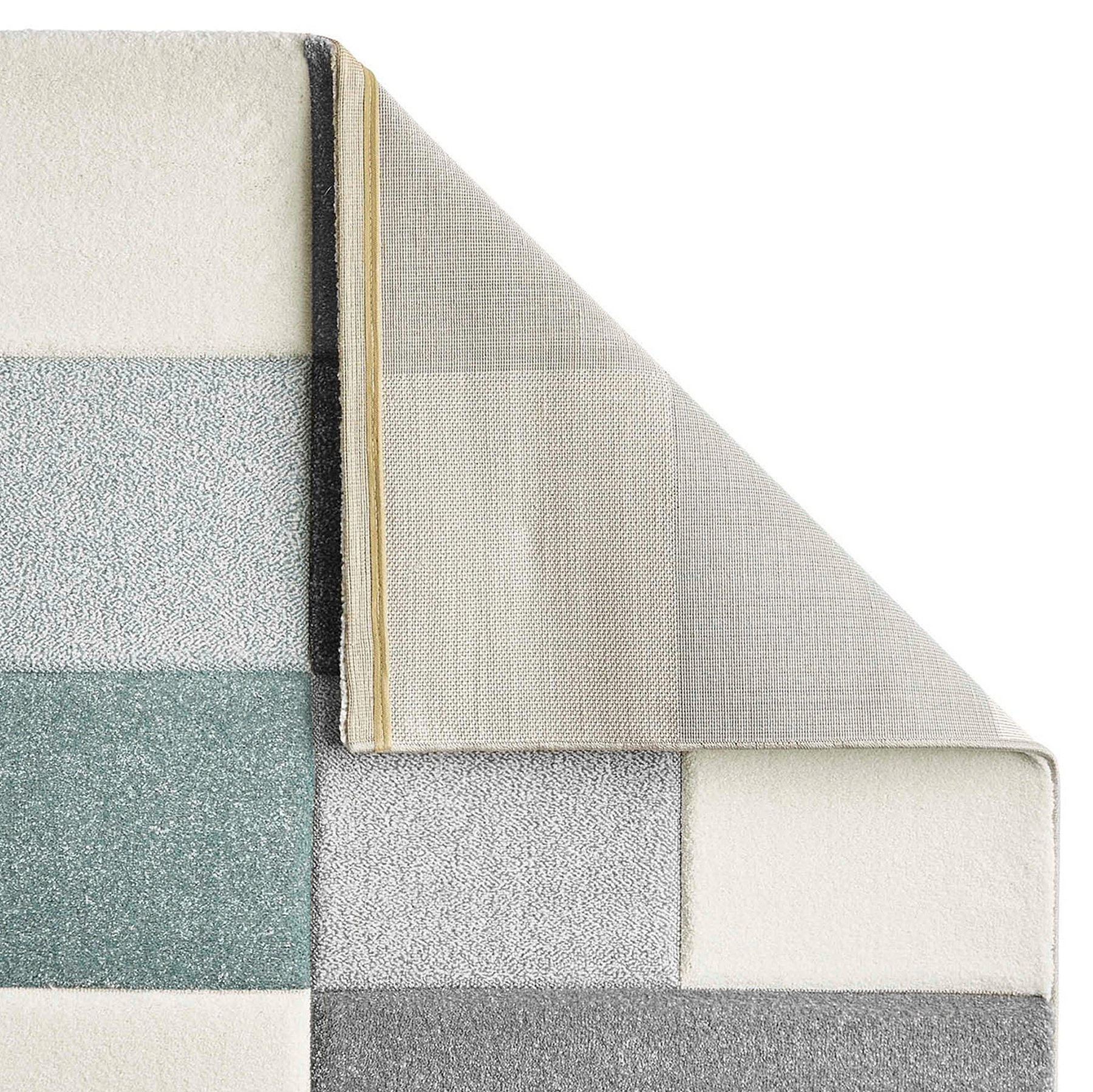 Brockton Grey Blue Square Patterned Hand Carved Rug