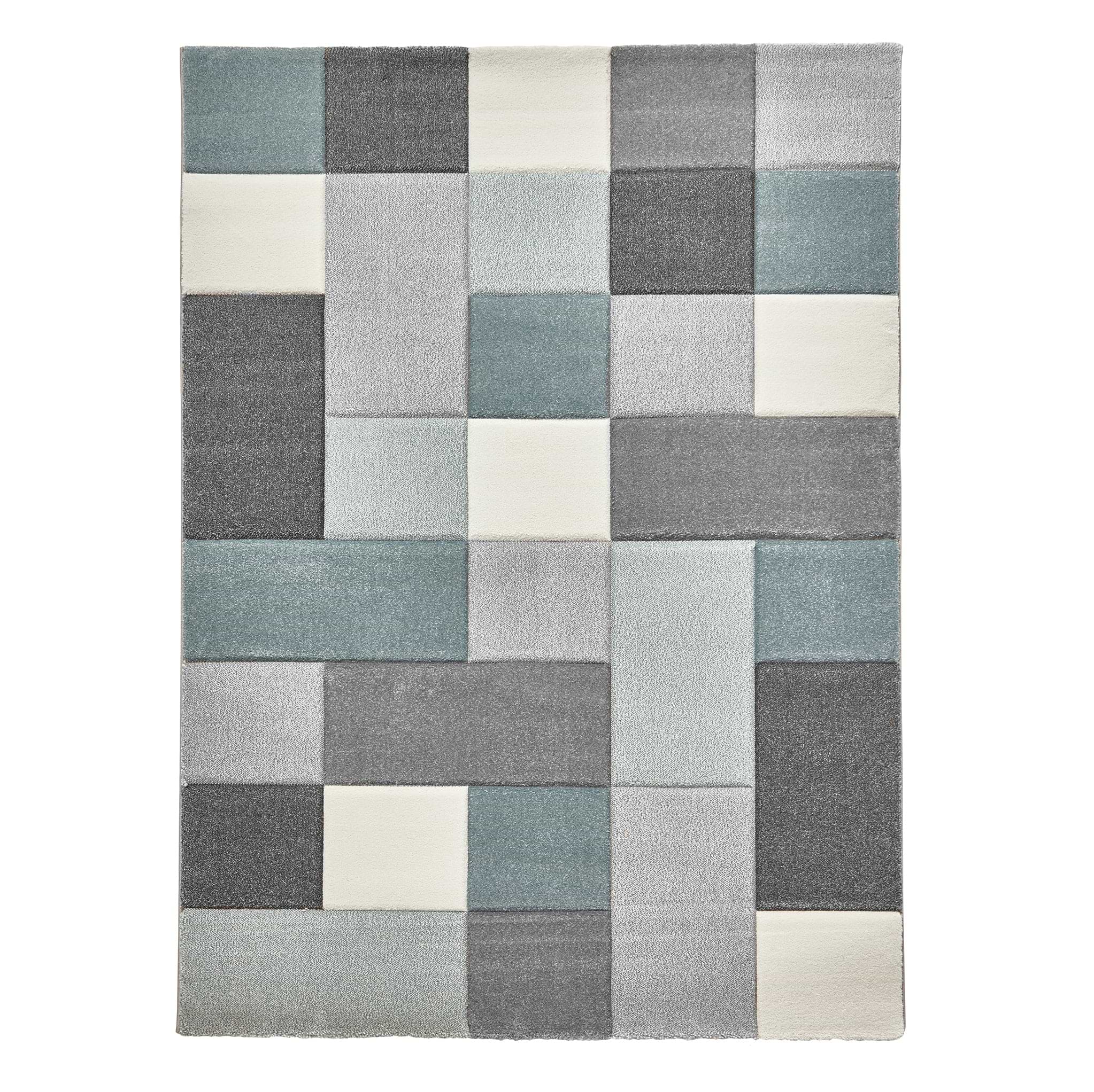 Brockton Grey Blue Square Patterned Hand Carved Rug from Roseland Furniture