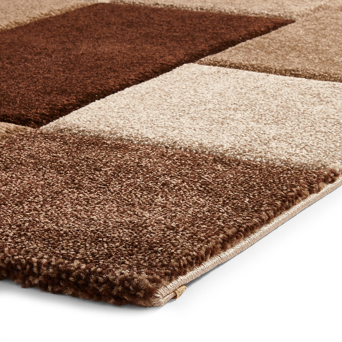 Brockton Beige Brown Square Patterned Hand Carved Rug
