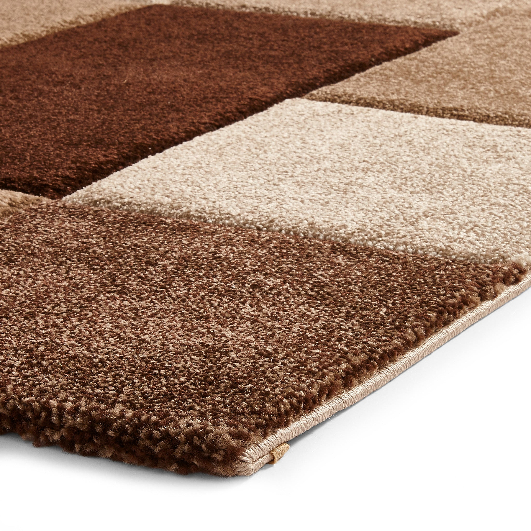 Brockton Beige Brown Square Patterned Hand Carved Rug