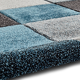 Brockton Blue Grey Square Patterned Hand Carved Rug