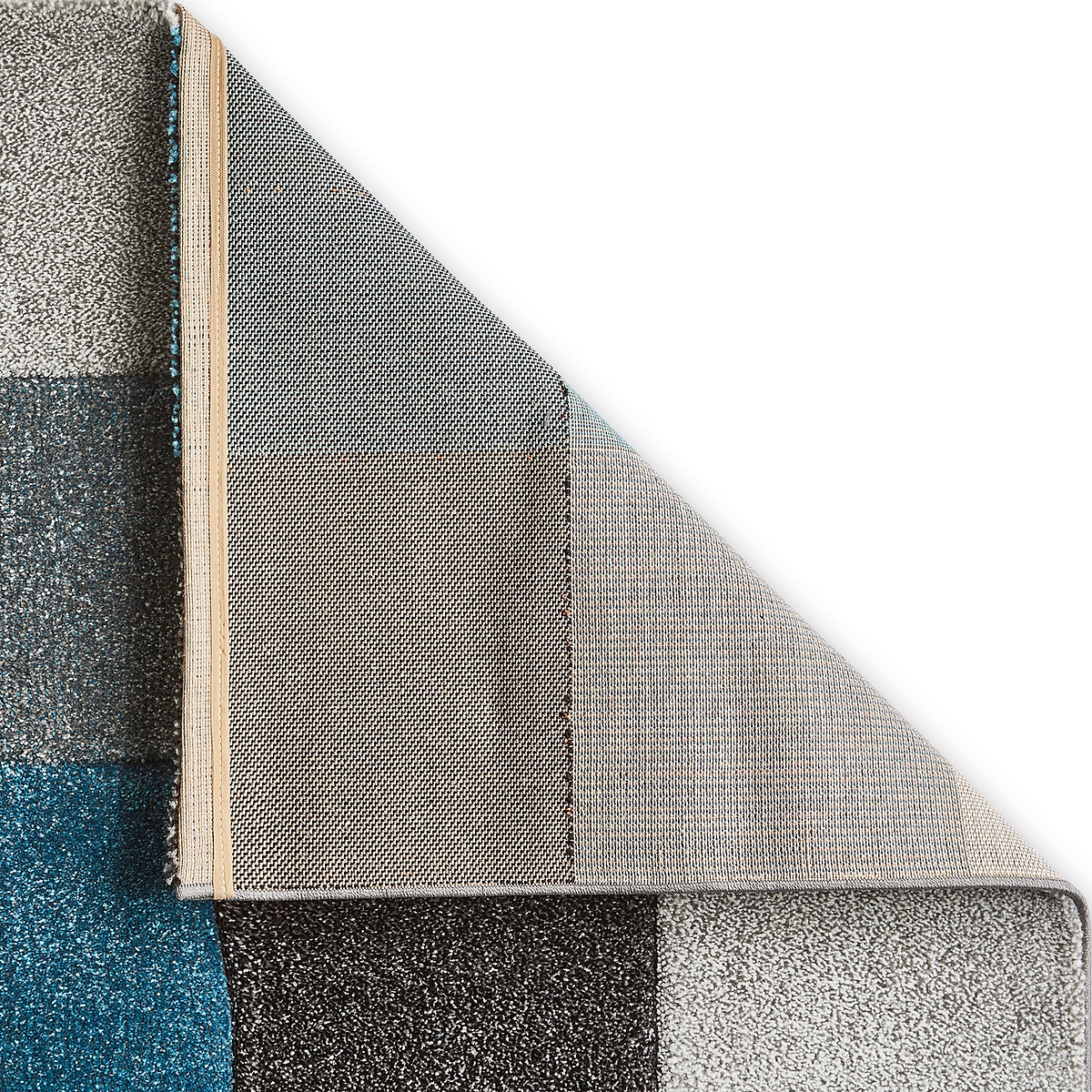 Brockton Blue Grey Square Patterned Hand Carved Rug