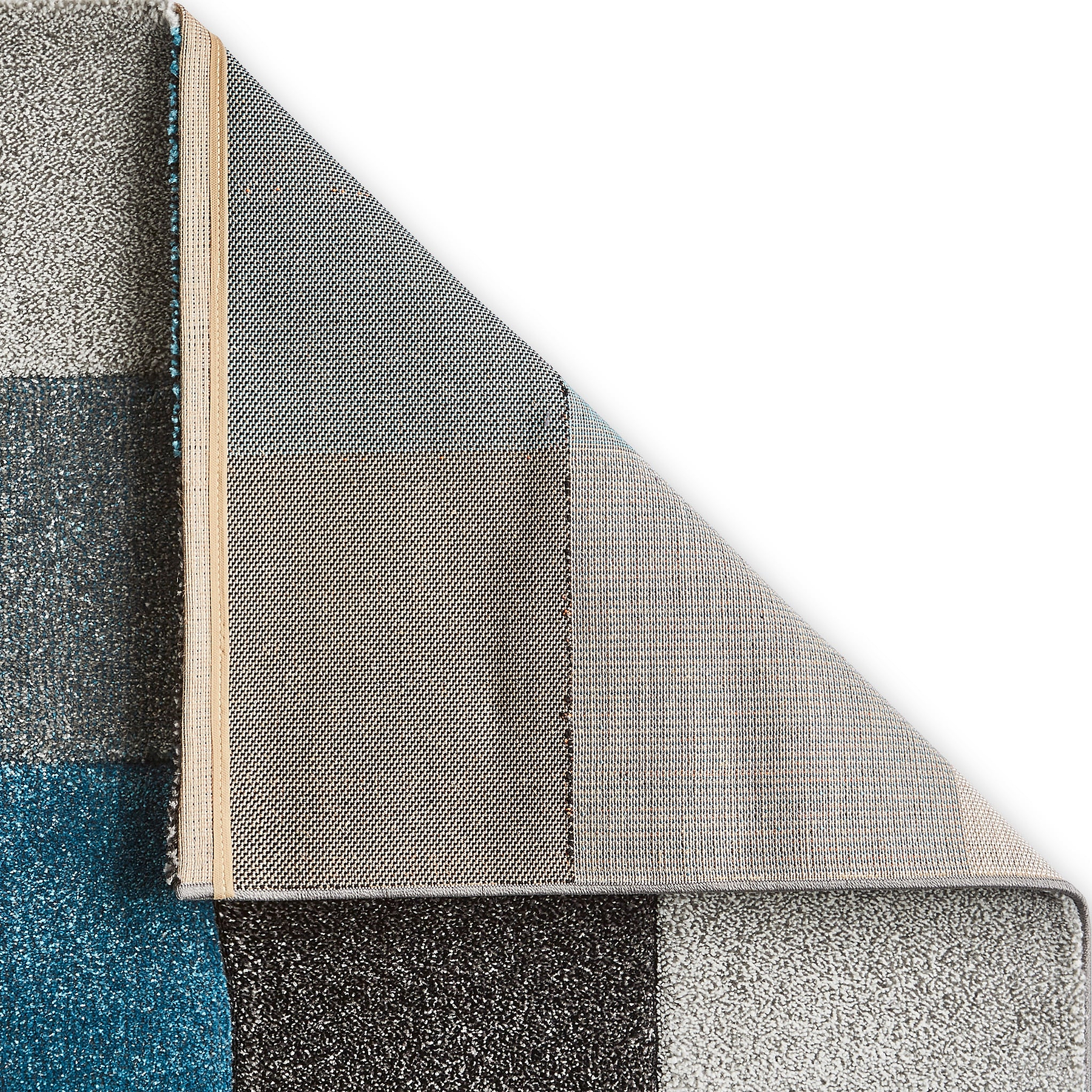 Brockton Blue Grey Square Patterned Hand Carved Rug