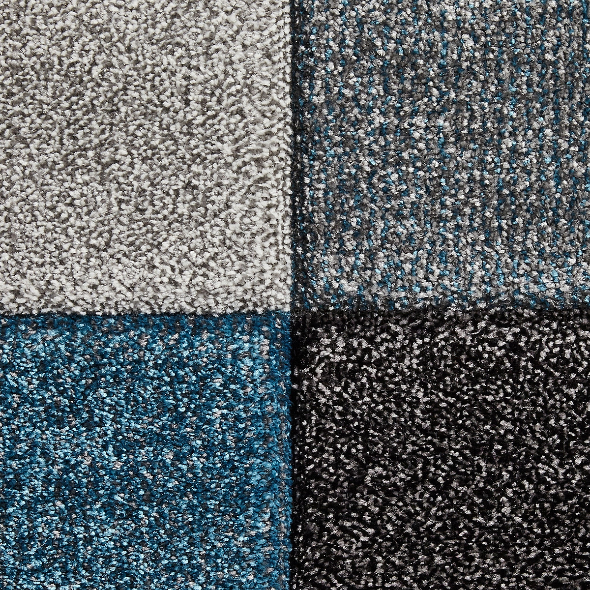 Brockton Blue Grey Square Patterned Hand Carved Rug