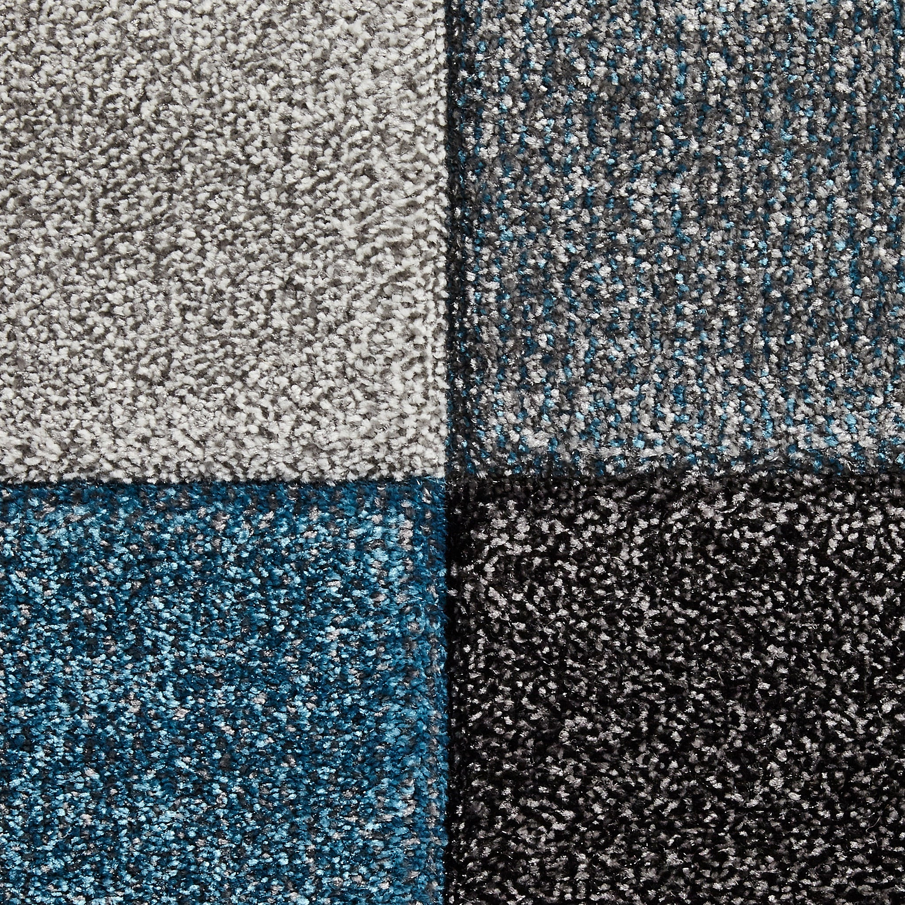Brockton Blue Grey Square Patterned Hand Carved Rug