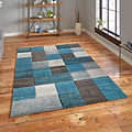 Brockton Blue Grey Square Patterned Hand Carved Rug for living room