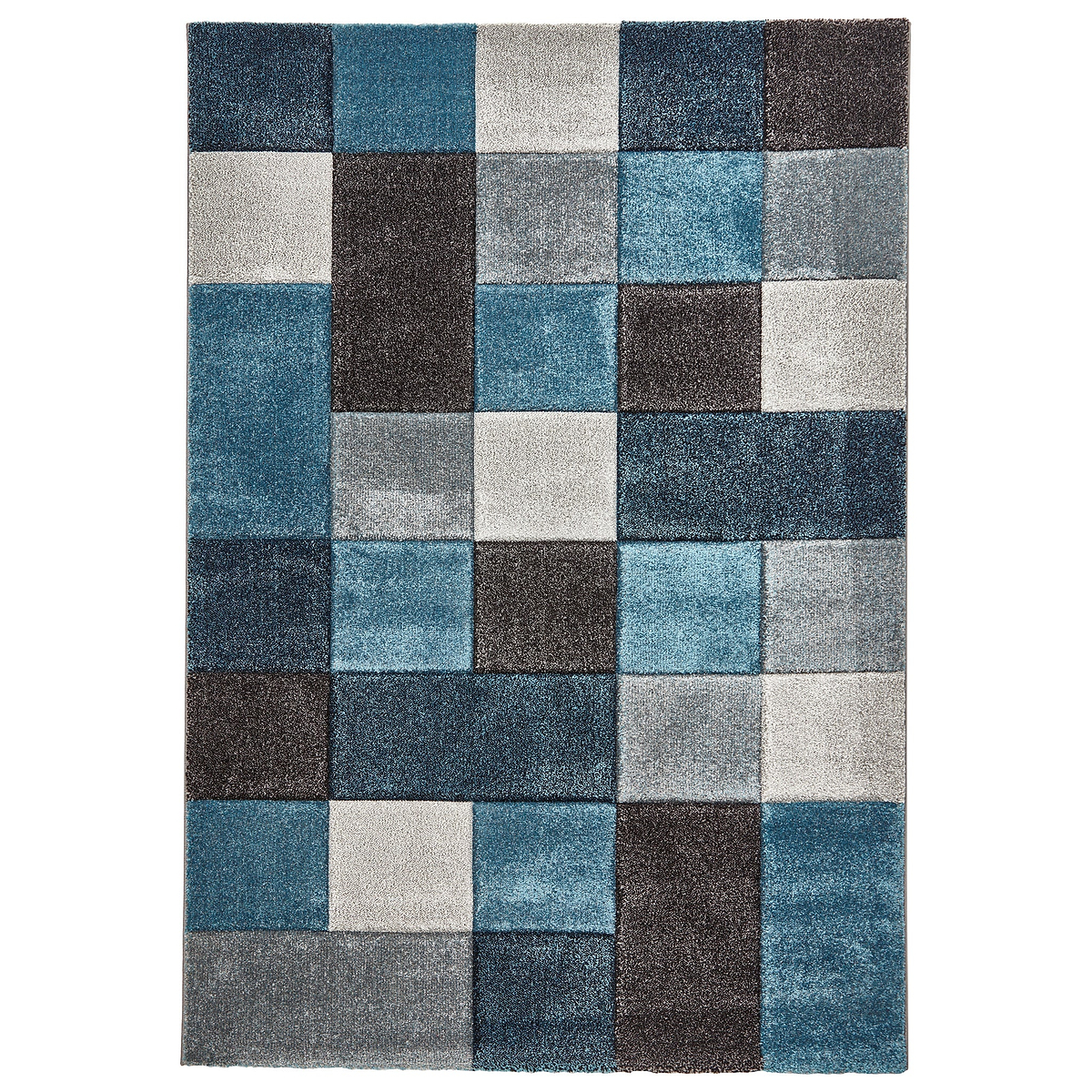 Brockton Blue Grey Square Patterned Hand Carved Rug from Roseland Furniture