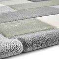 Brockton Green Grey Square Patterned Hand Carved Rug