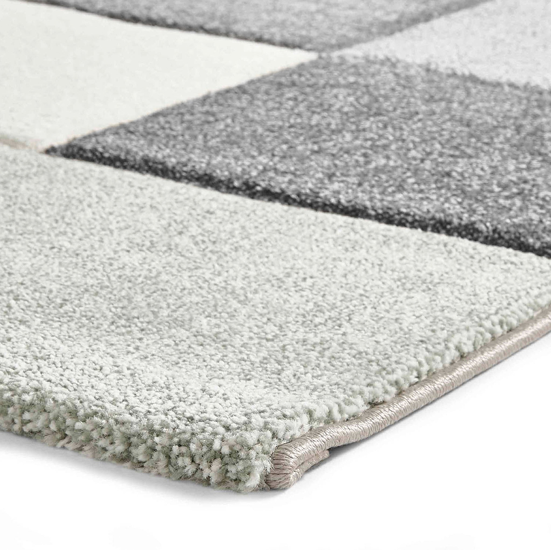 Brockton Green Grey Square Patterned Hand Carved Rug