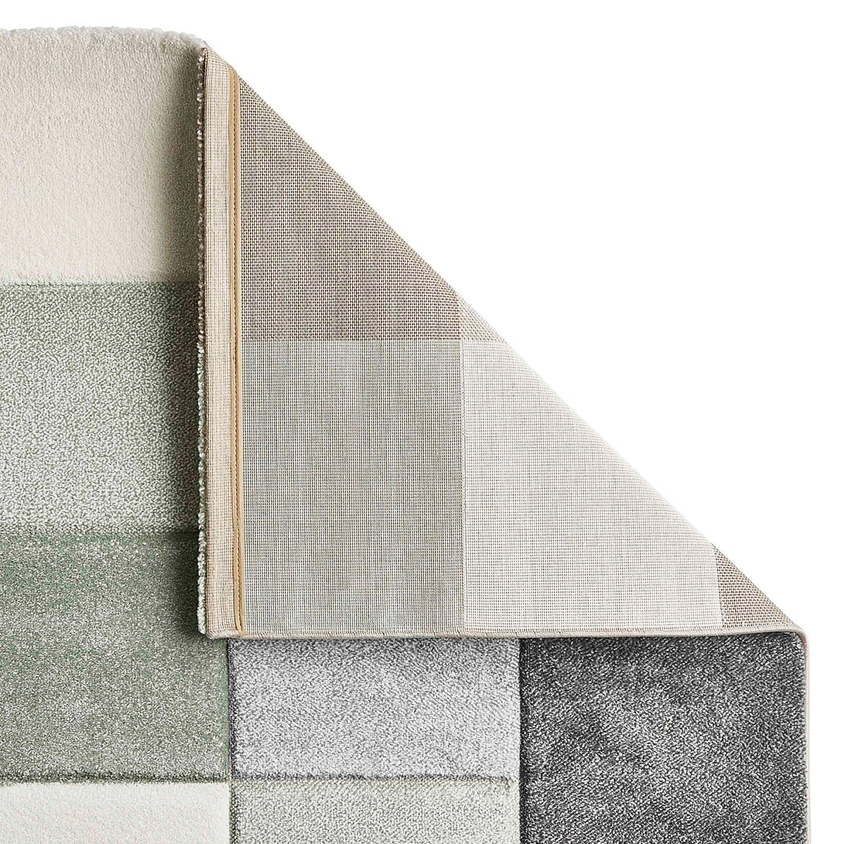 Brockton Green Grey Square Patterned Hand Carved Rug