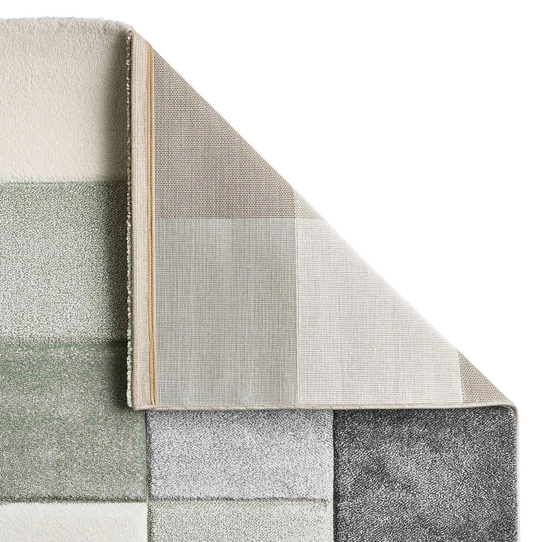 Brockton Green Grey Square Patterned Hand Carved Rug