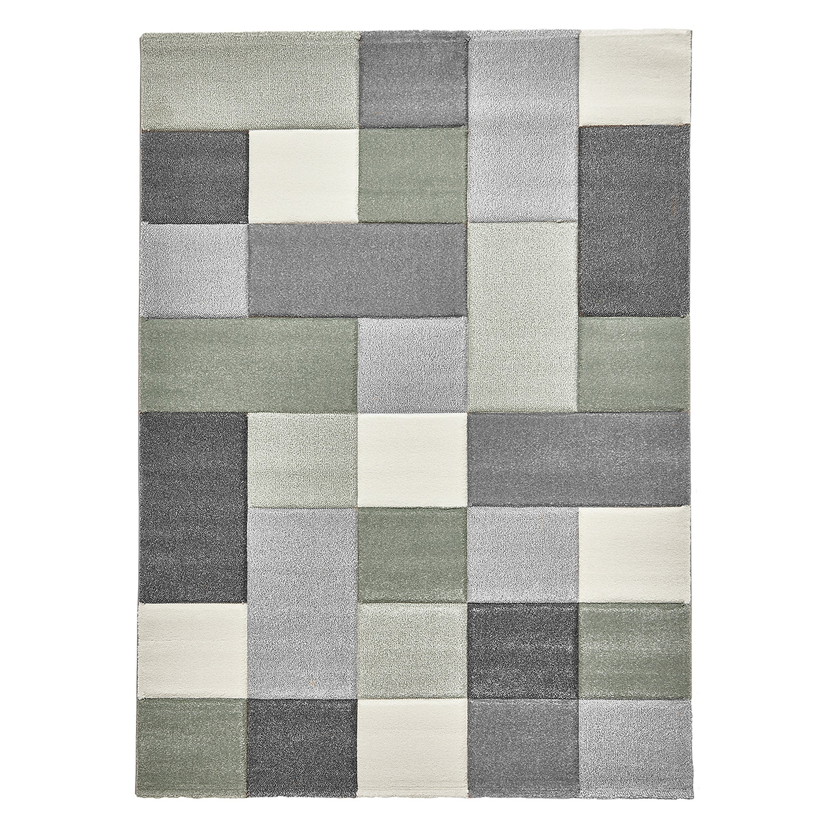 Brockton Green Grey Square Patterned Hand Carved Rug from Roseland Furniture