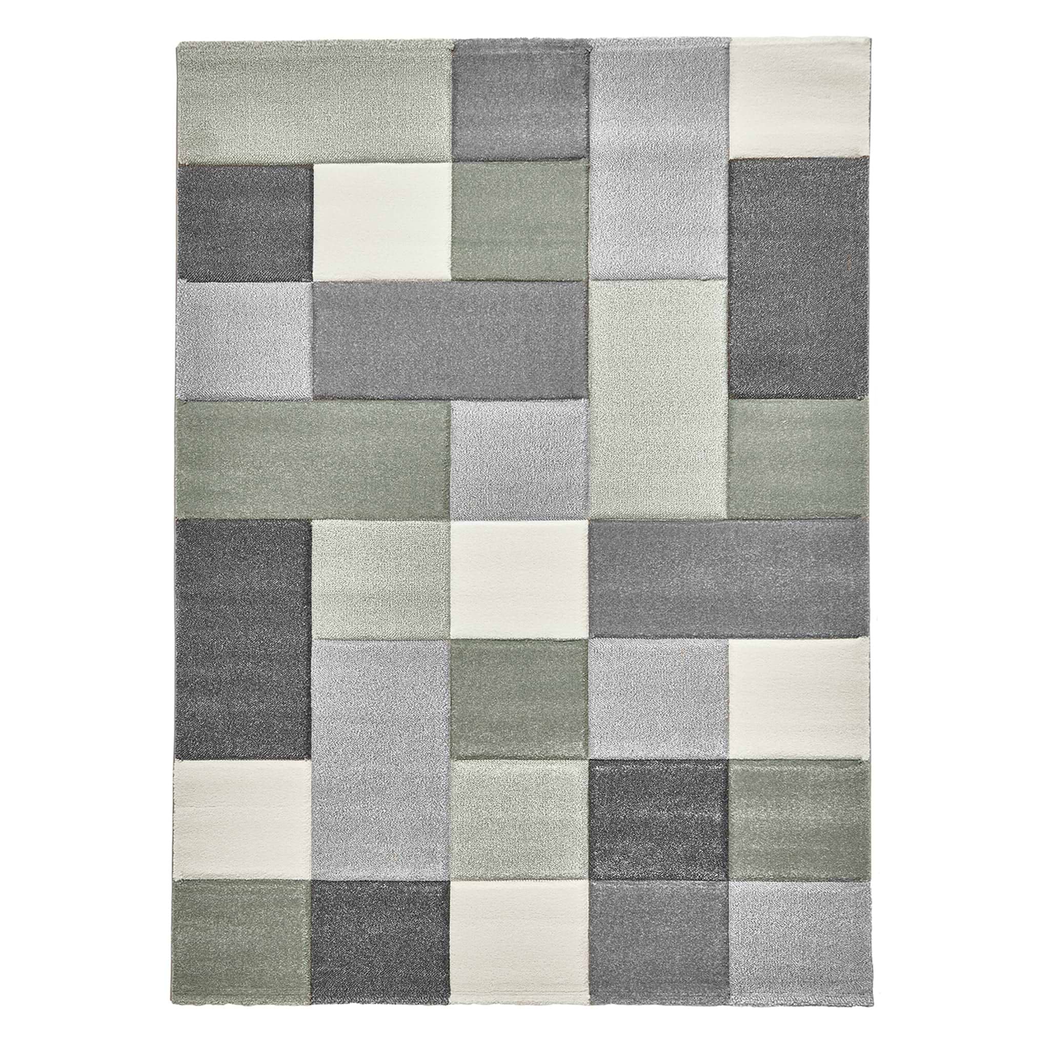 Brockton Green Grey Square Patterned Hand Carved Rug from Roseland Furniture