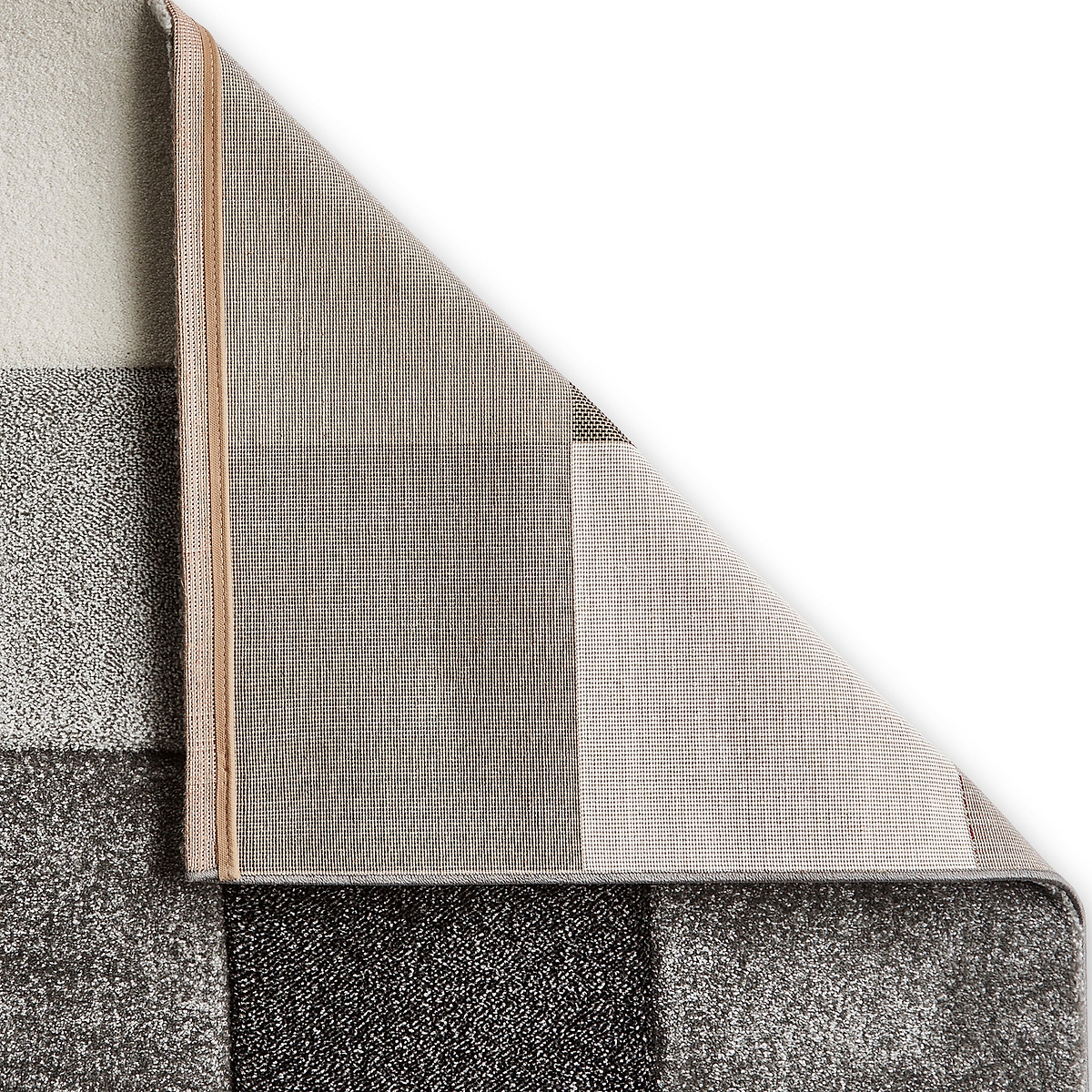 Brockton Grey Cream Square Patterned Hand Carved Rug