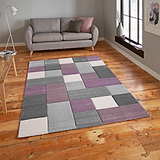Brockton Purple Beige Square Patterned Hand Carved Rug for living room