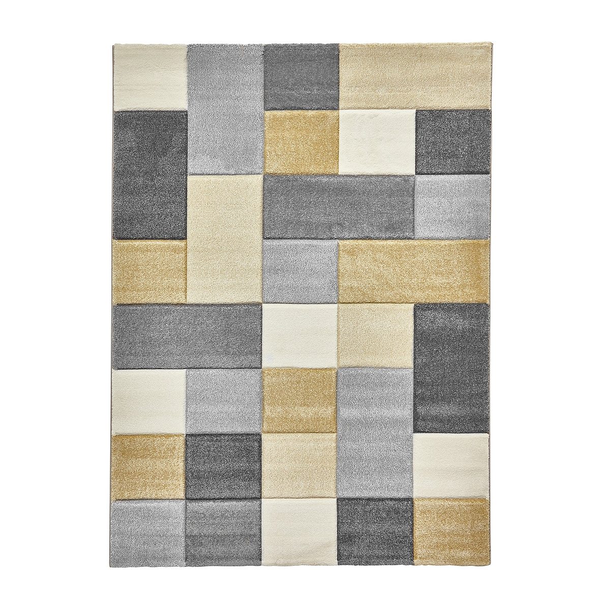 Brockton Yellow Beige Square Patterned Hand Carved Rug from Roseland Furniture
