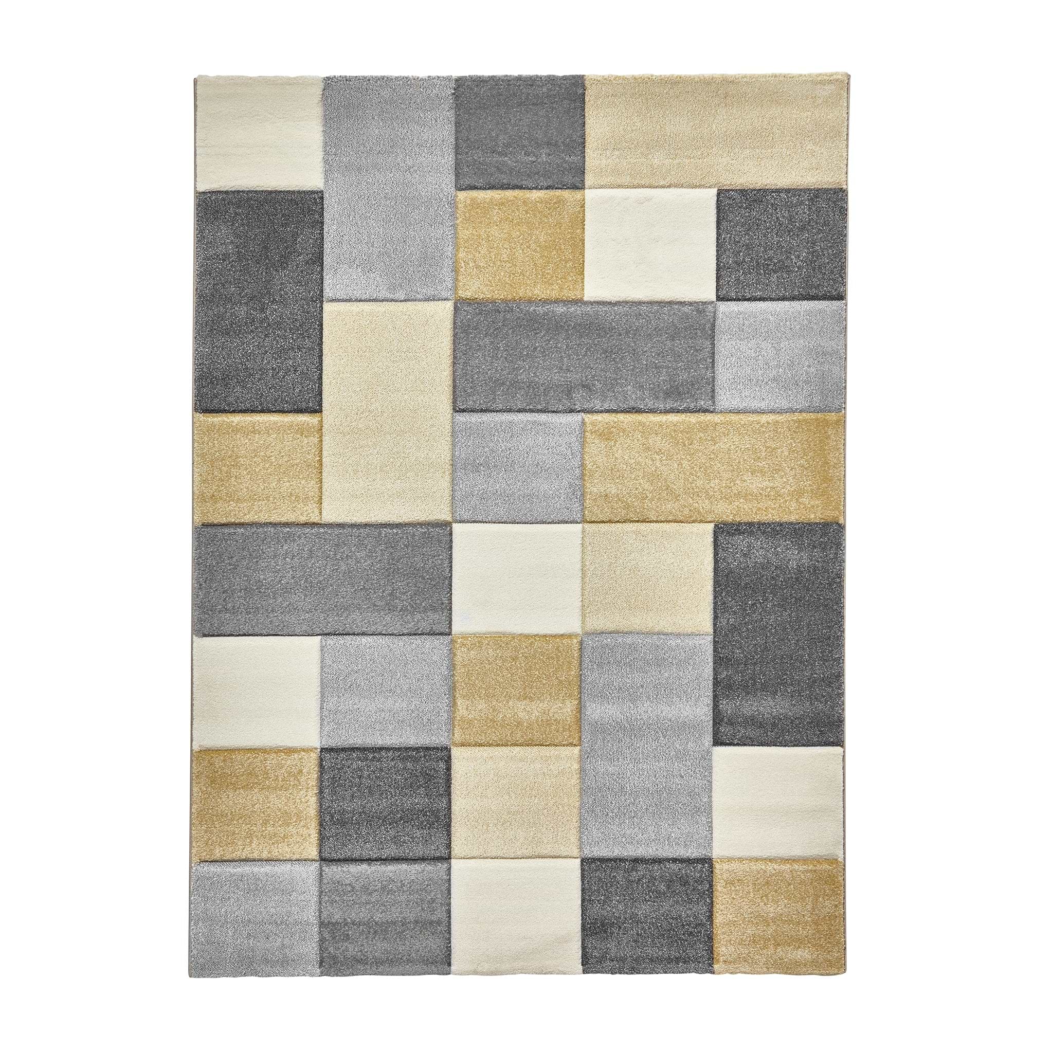 Brockton Yellow Beige Square Patterned Hand Carved Rug from Roseland Furniture