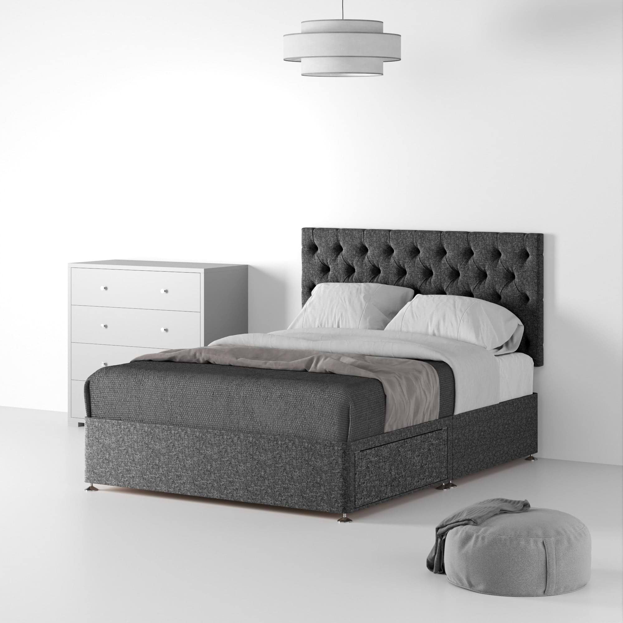 Farrow-Diamond-26HB-Divan-Linen-Look-SD-SK-2-Drawers-Linen-Charcoal from Roseland Furniture