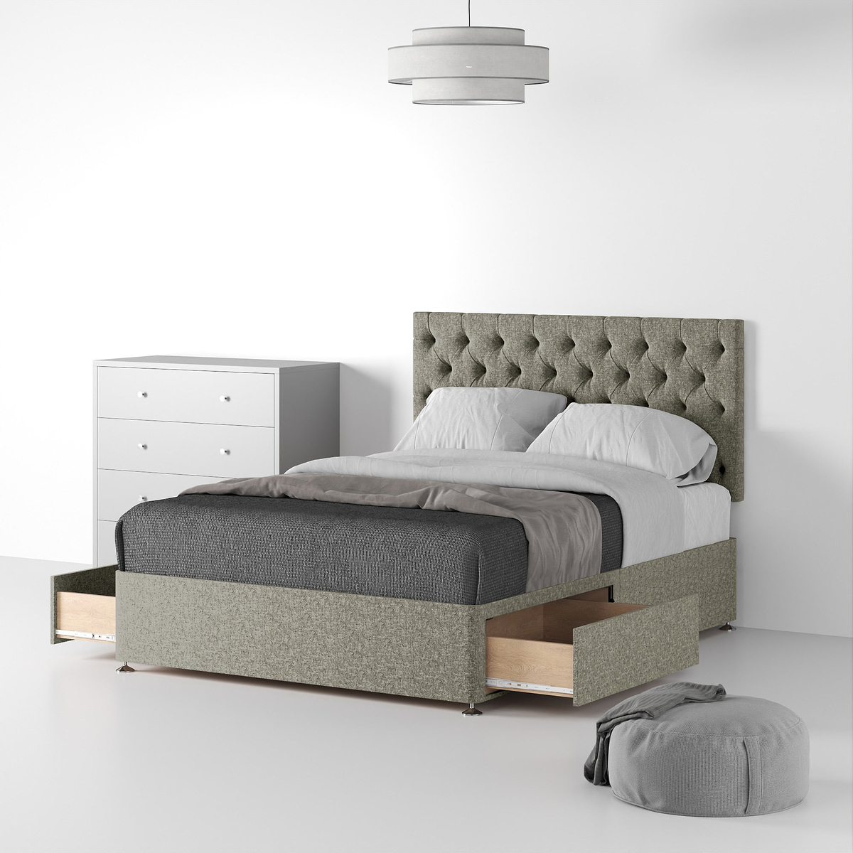 Farrow-Diamond-26HB-Divan-Linen-Look-SD-SK-2-Drawers-Linen-Mink from Roseland Furniture