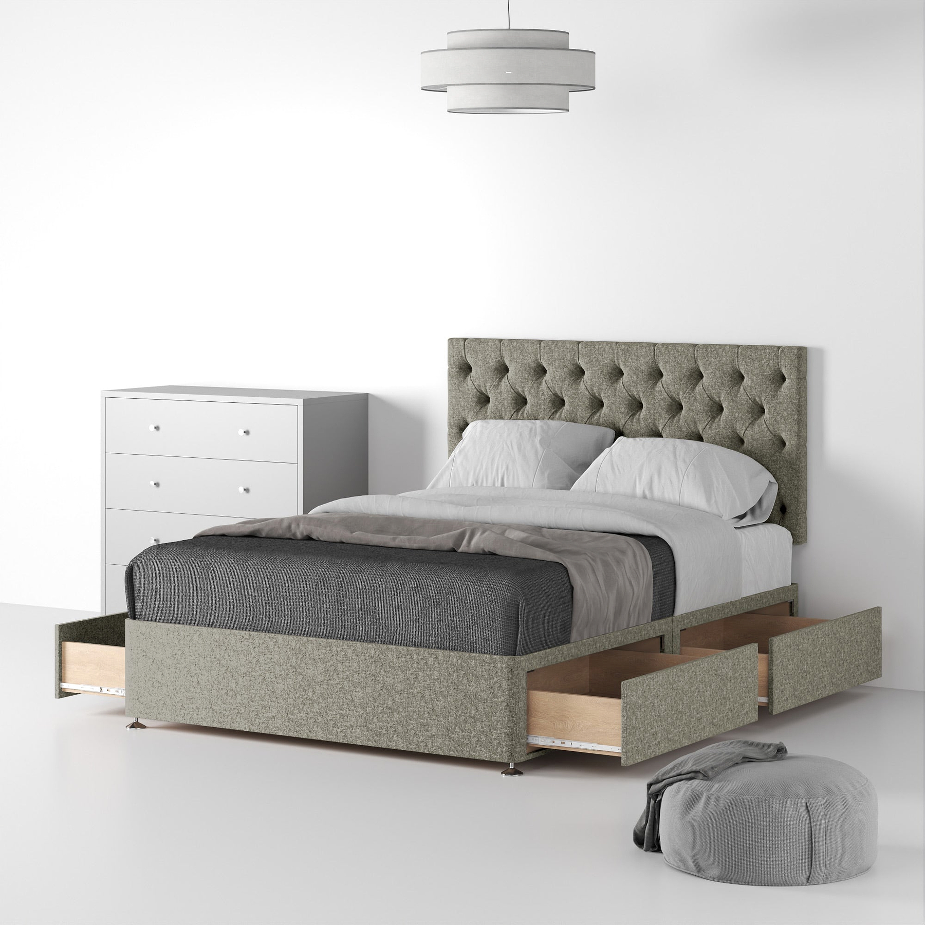 Farrow-Diamond-26HB-Divan-Linen-Look-SD-SK-4-Drawers-Linen-Mink from Roseland Furniture