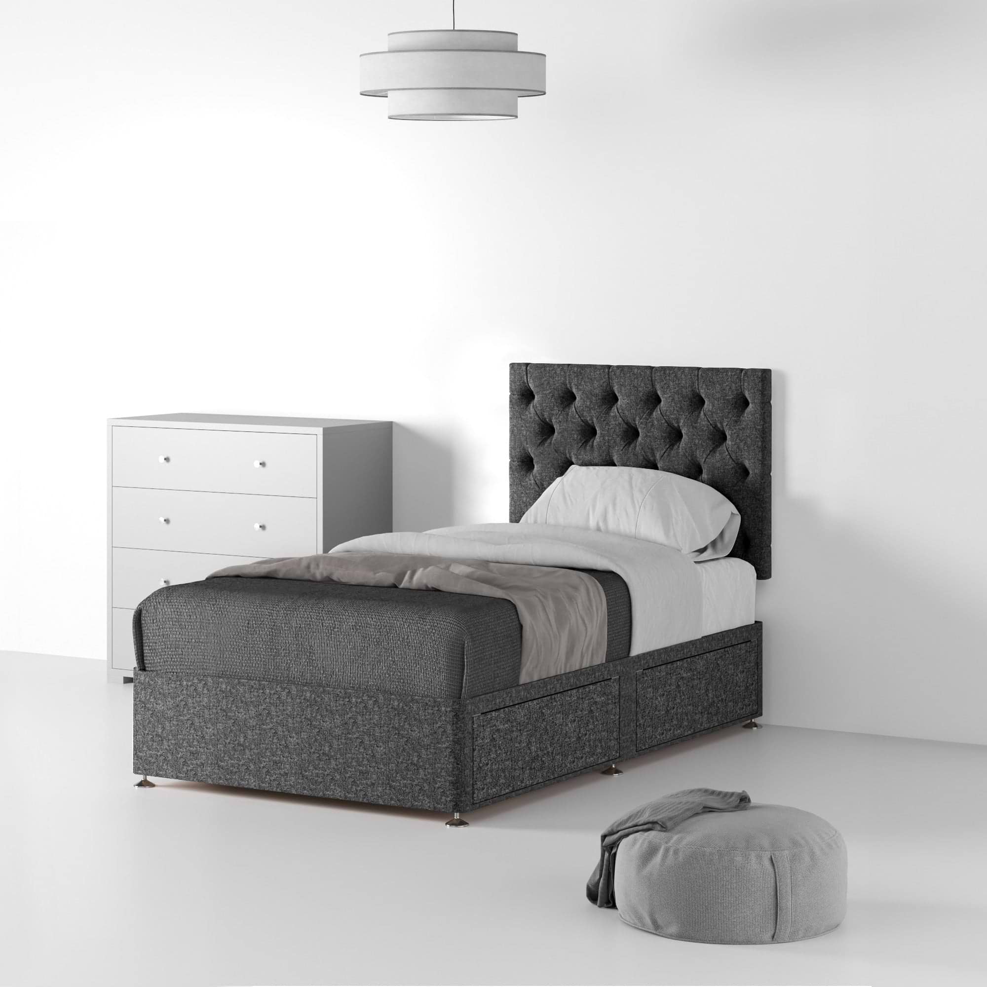 Farrow-Diamond-26HB-Divan-Linen-Look-SS-S-2-Drawers-Linen-Charcoal from Roseland Furniture