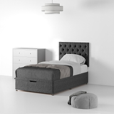 Farrow Diamond Charcoal Linen Single Ottoman Divan Bed and Headboard from Roseland Furniture