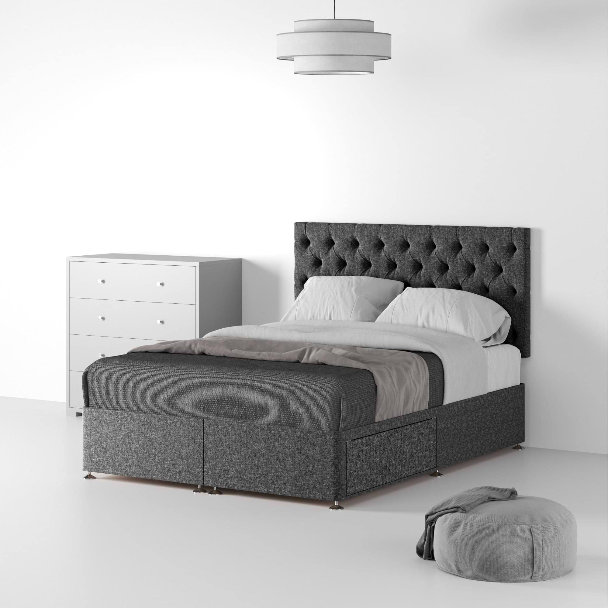 RFBTS-SK-2D-SC---Farrow-Diamond-26HB-Divan-Linen-Look-SK-2-Drawers-Linen-Charcoal---Life2 from Roseland Furniture