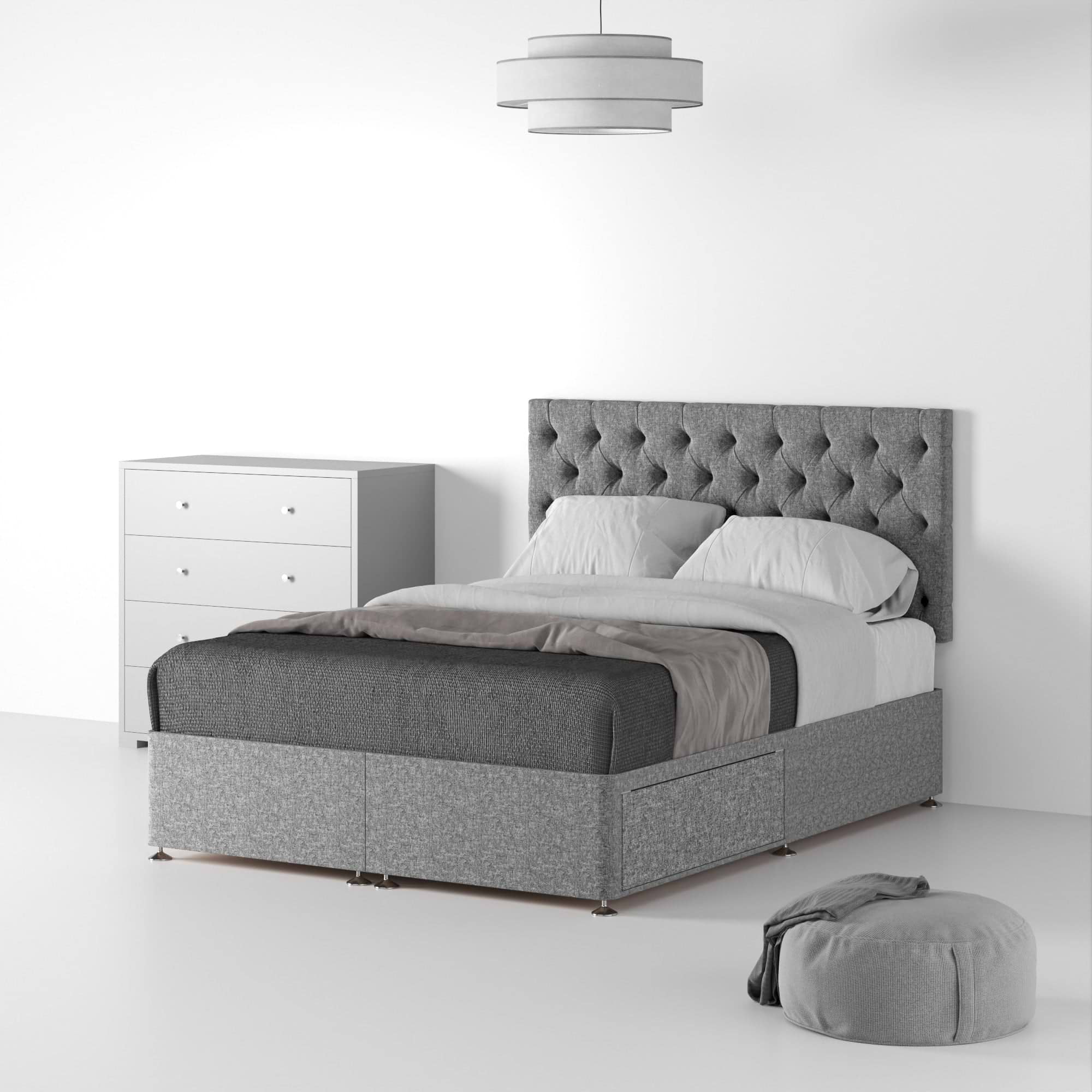 RFBTS-SK-2D-SS---Farrow-Diamond-26HB-Divan-Linen-Look-SK-2-Drawers-Linen-Silver---Life1 from Roseland Furniture