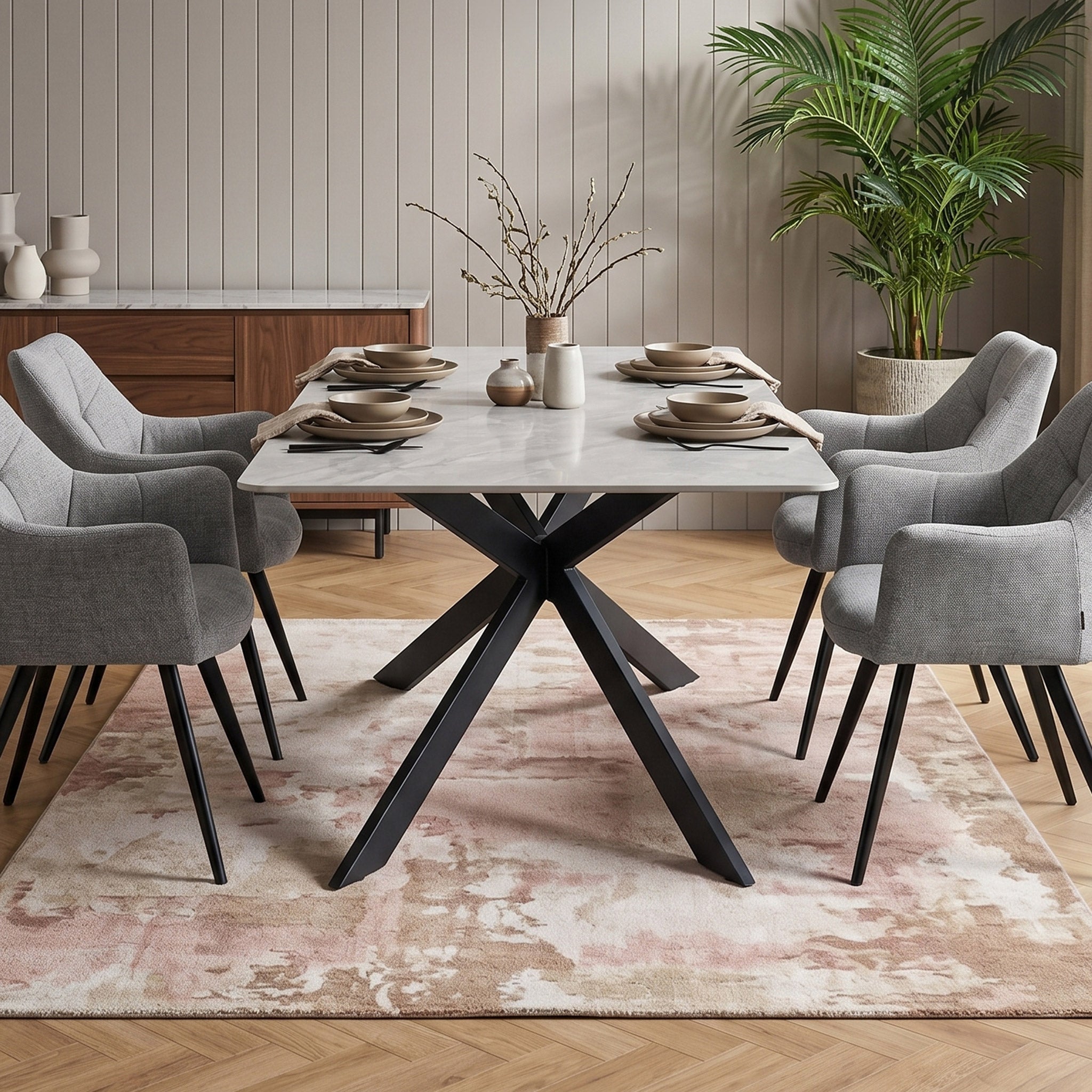 Casey Grey Industrial Sintered Stone 160cm Dining Table for 6