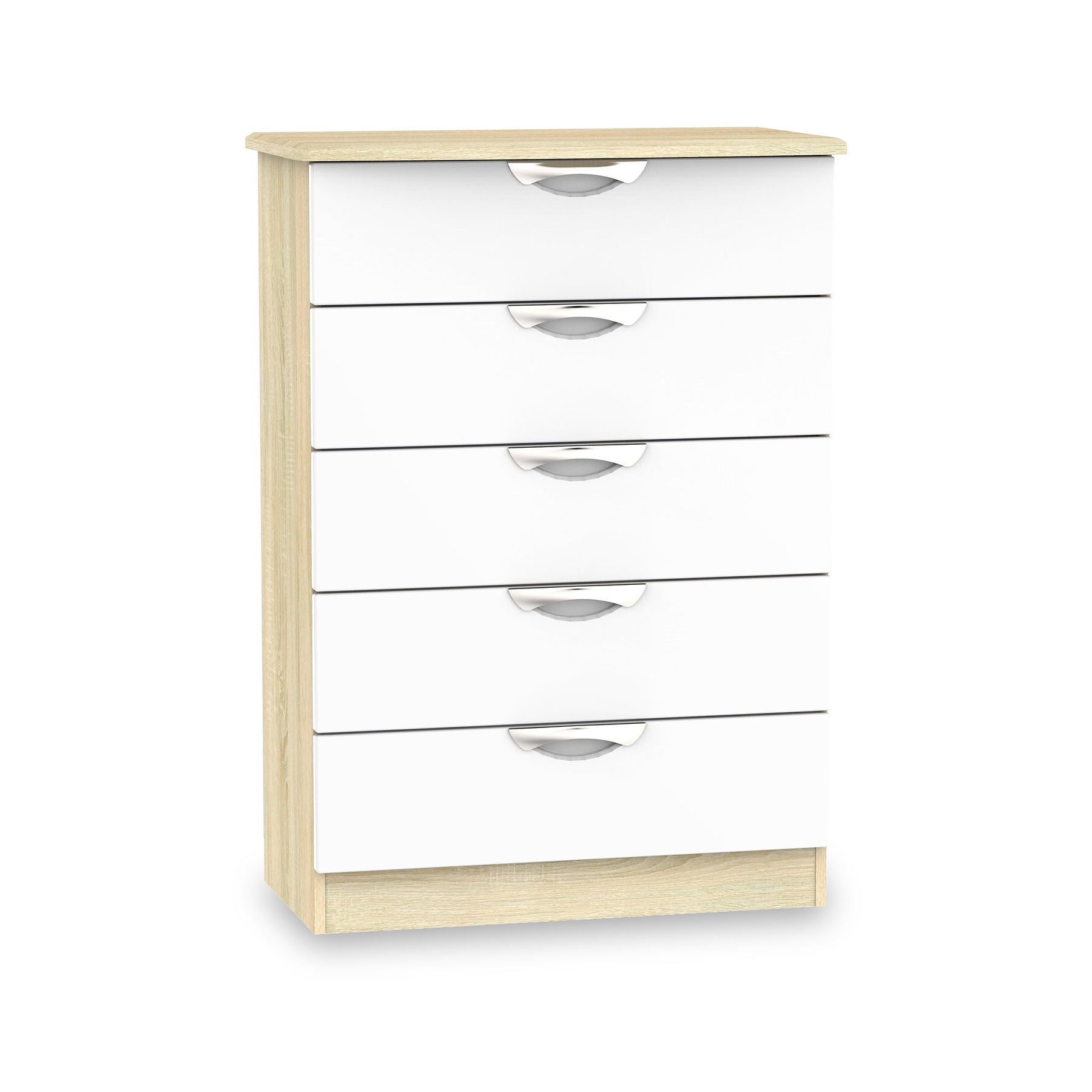 Beckett White & Wood Gloss 5 Drawer Chest from Roseland