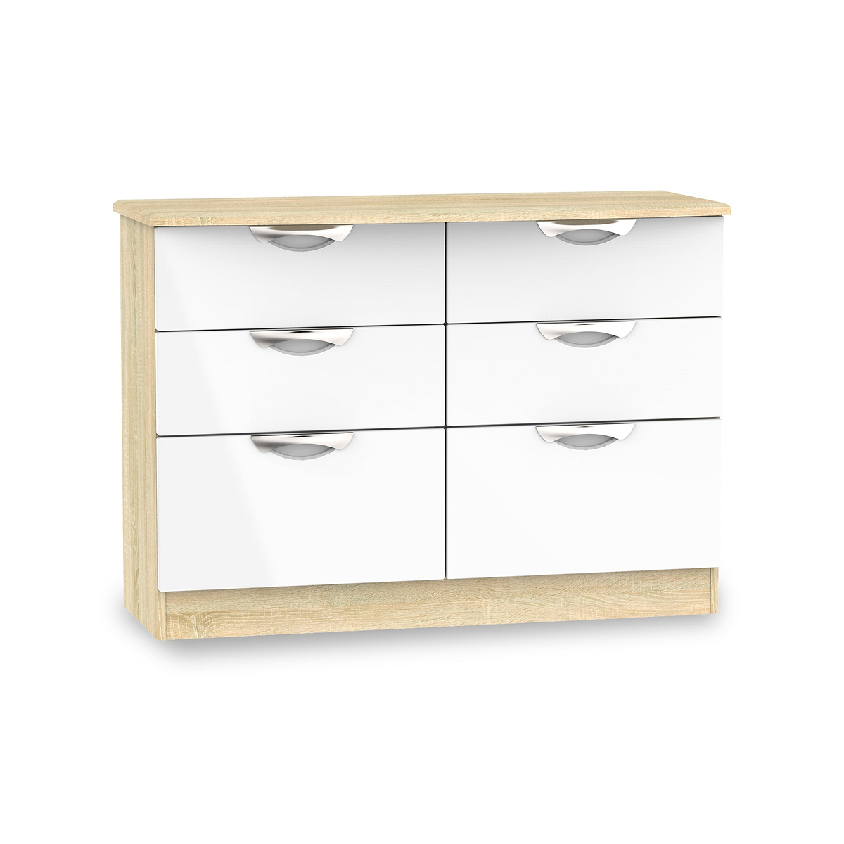 Beckett White Gloss & Light Wood 6 Drawer Wide Chest from Roseland