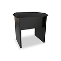 A black piano bench with a padded seat stands isolated against a white background.