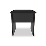 A black, rectangular bedside table with a simple design stands against a white background.