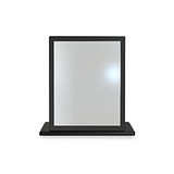 A graphic representation of a laptop with a blank, gray screen facing forward, isolated on a white background.