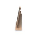 A wooden bookend supports a single black book, angled for easier grabbing, on a plain white background.