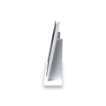 A laptop is partially opened on a clean, white surface, suggesting a minimalist and modern design. It's isolated with ample space around it.