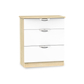 Beckett White & Light Wood Gloss 3 Drawer Deep Chest from Roseland Furniture
