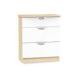 Beckett White & Light Wood Gloss 3 Drawer Deep Chest from Roseland Furniture