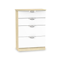 Beckett White and Wood Gloss 4 Drawer Deep Chest from Roseland