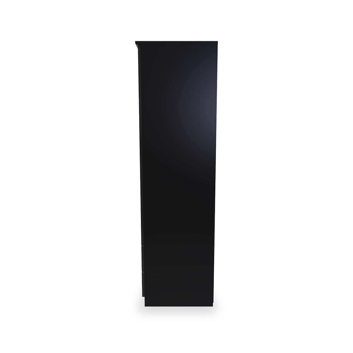 A tall, narrow, black, vertical rectangle is centered against a white background.