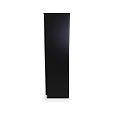 A tall, narrow, black, vertical rectangle is centered against a white background.