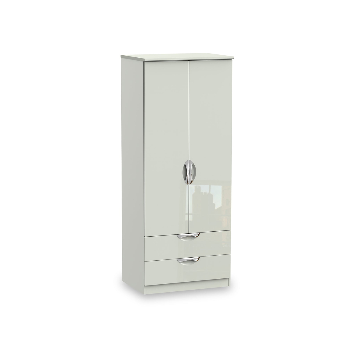 Beckett Cream Gloss 2 Door 2 Drawer Wardrobe by Roseland Furniture