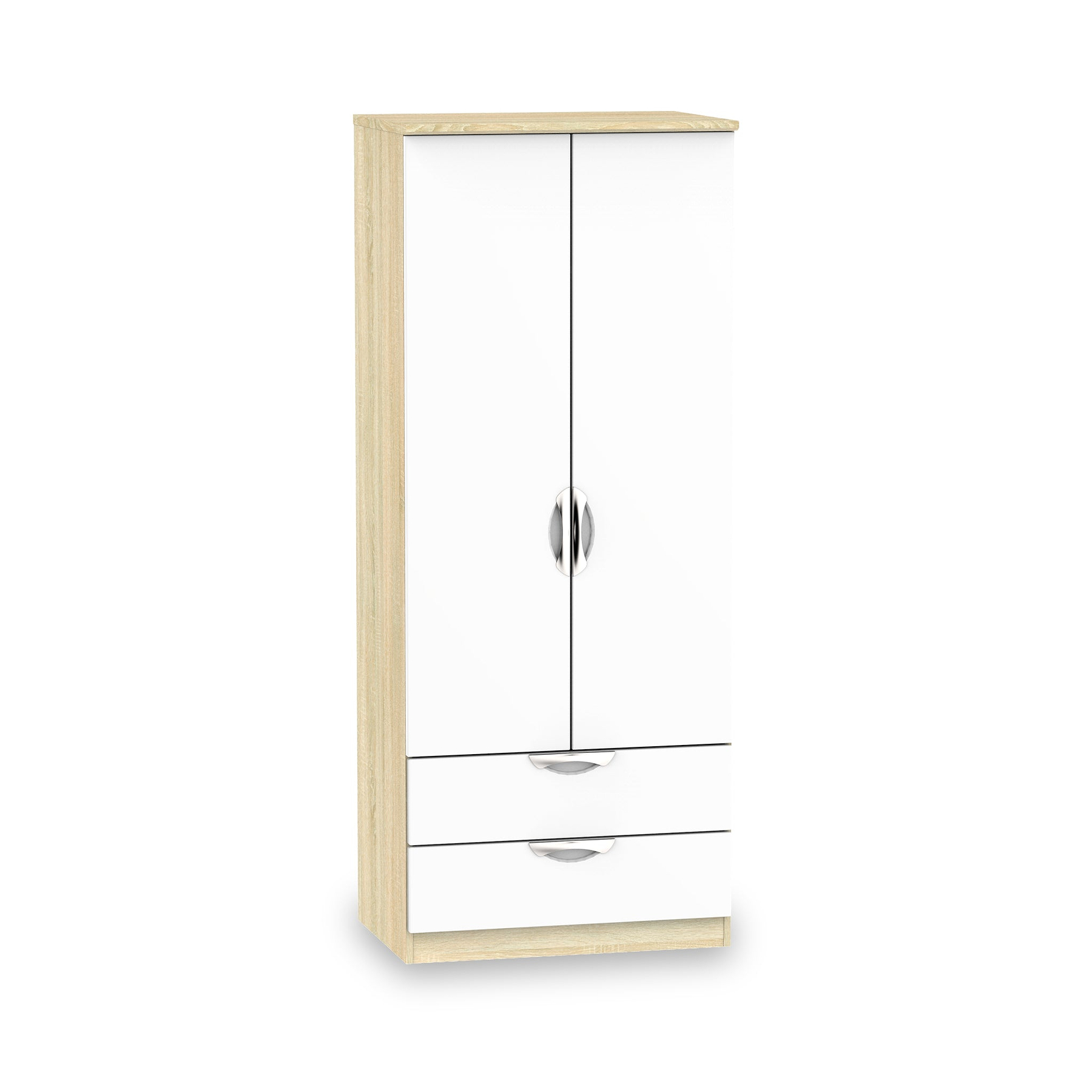 Beckett White and Bardolino 2 Door 2 Drawer Wardrobe by Roseland Furniture