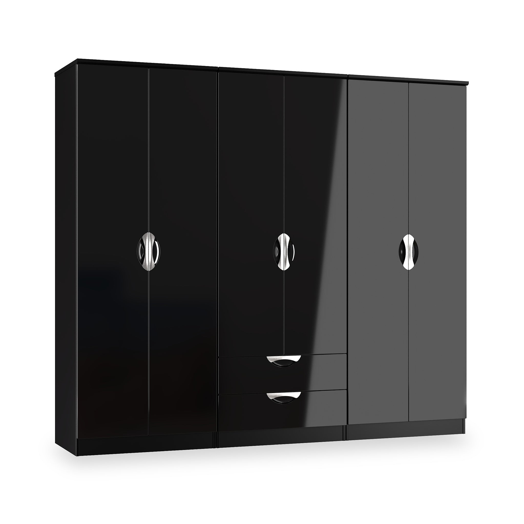 Beckett 6 Door 2 Drawer Wardrobe Black Gloss from Roseland Furniture
