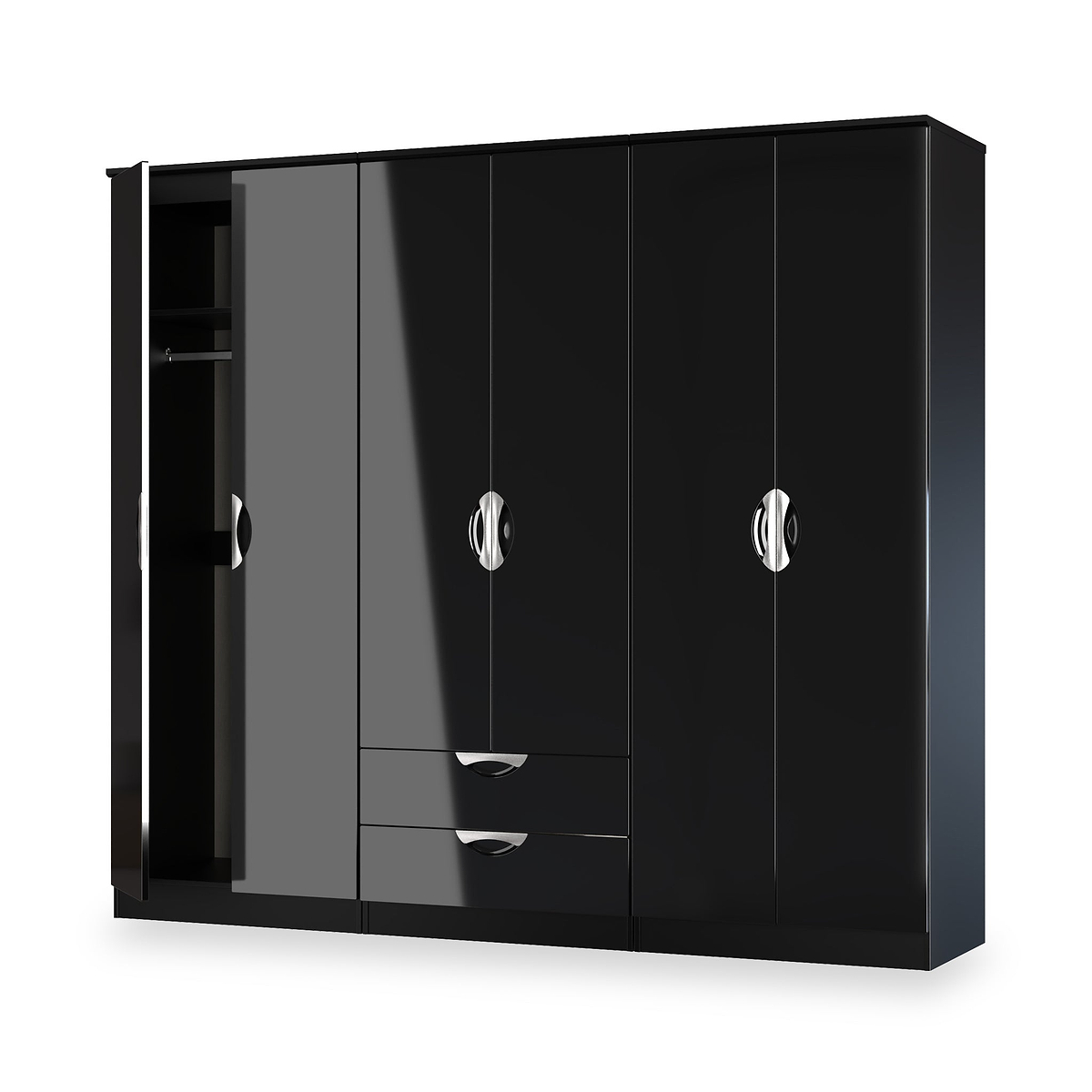 Beckett 6 Door 2 Drawer Wardrobe Black Gloss from Roseland Furniture
