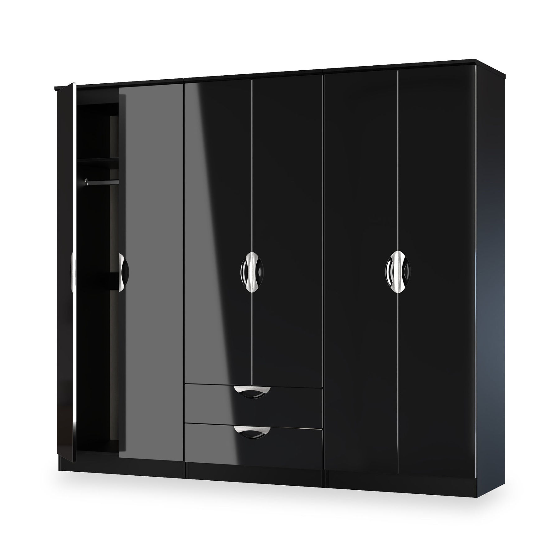 Beckett 6 Door 2 Drawer Wardrobe Black Gloss from Roseland Furniture