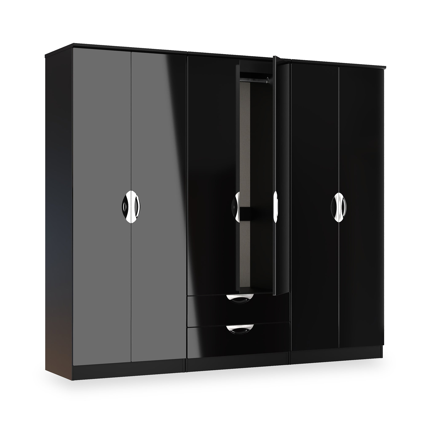 Beckett 6 Door 2 Drawer Wardrobe Black Gloss from Roseland Furniture